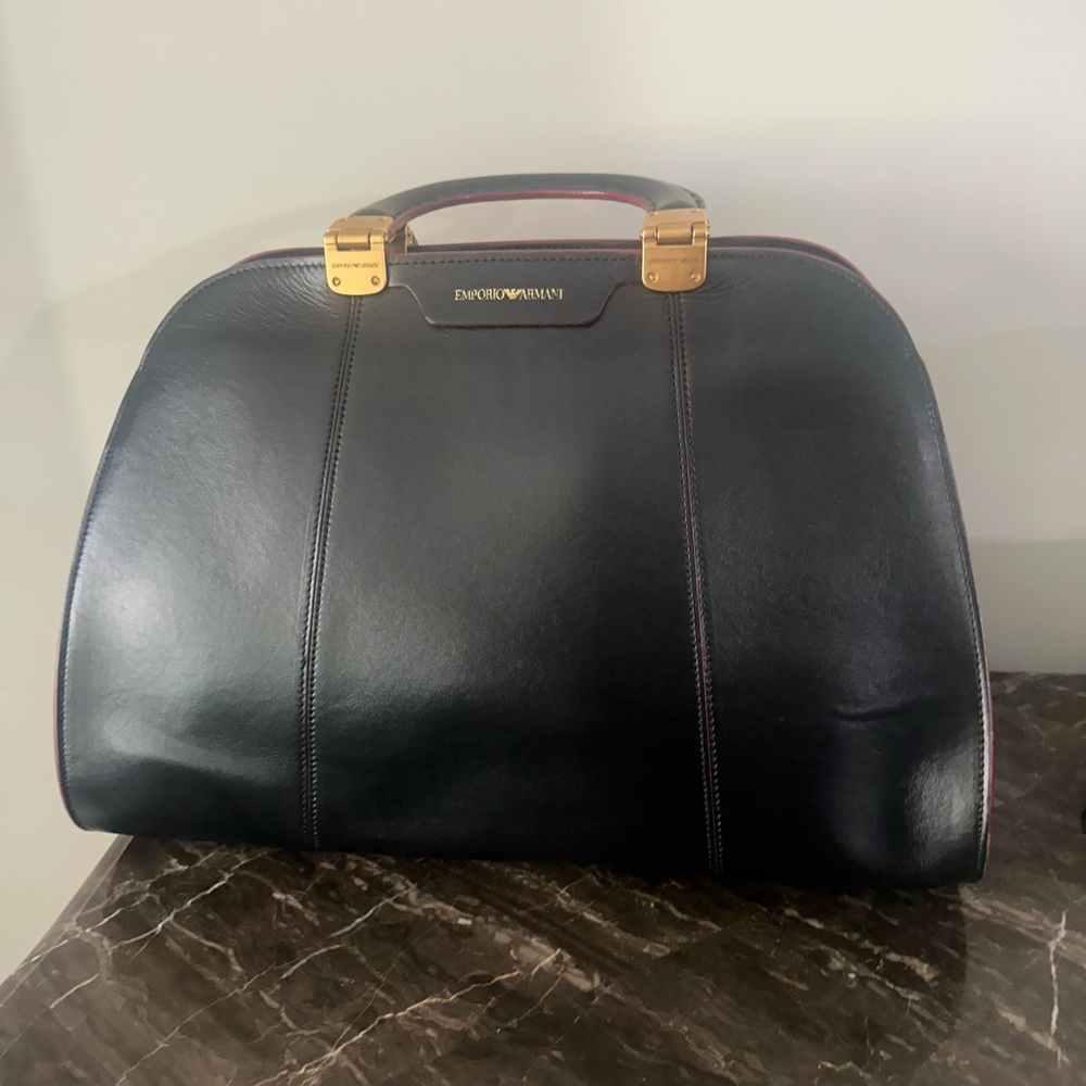 Emporio Armani Black Leather Bag with Gold Accents